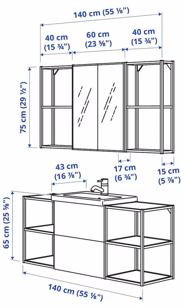 Set de mobila Ikea Enhet/Tvallen/Pilkan cu sertare 140x43x65 (Alb)
