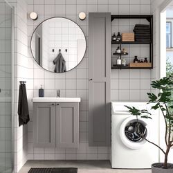 Set de mobila Ikea Enhet/Tvallen/Pilkan cu sertare/cadr/oglinda rotunda 64x43x65 (Antracit/Gri)