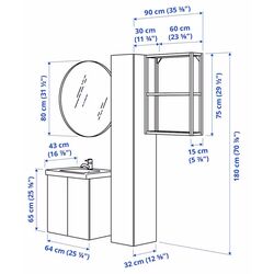 Set de mobila Ikea Enhet/Tvallen/Pilkan cu sertare/cadr/oglinda rotunda 64x43x65 (Antracit/Gri) Thumb