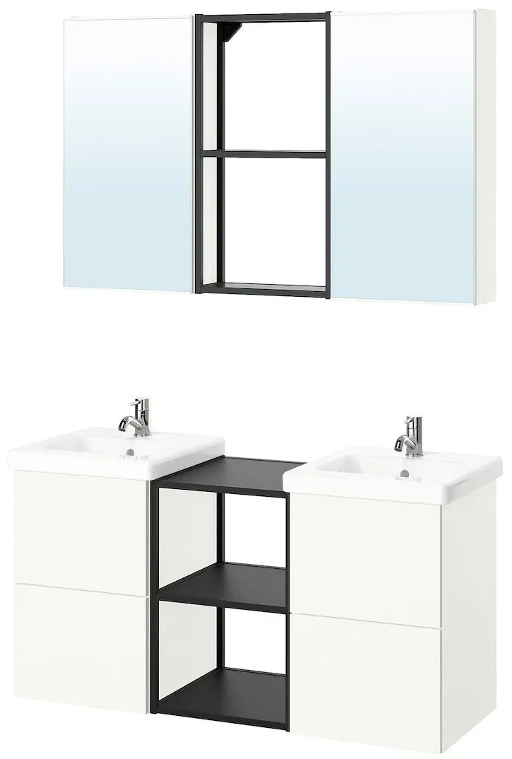 Set de mobila Ikea Enhet/Tvallen/Pilkan cu sertare/oglinda 124x43x65 (Antracit/Alb)