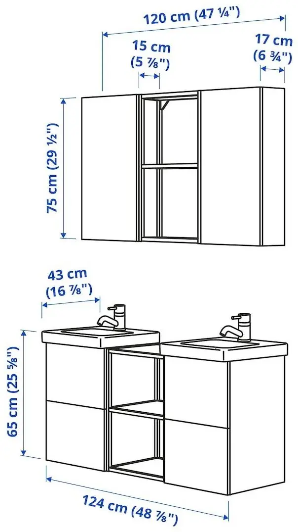 Set de mobila Ikea Enhet/Tvallen/Pilkan cu sertare/oglinda 124x43x65 (Antracit/Alb)