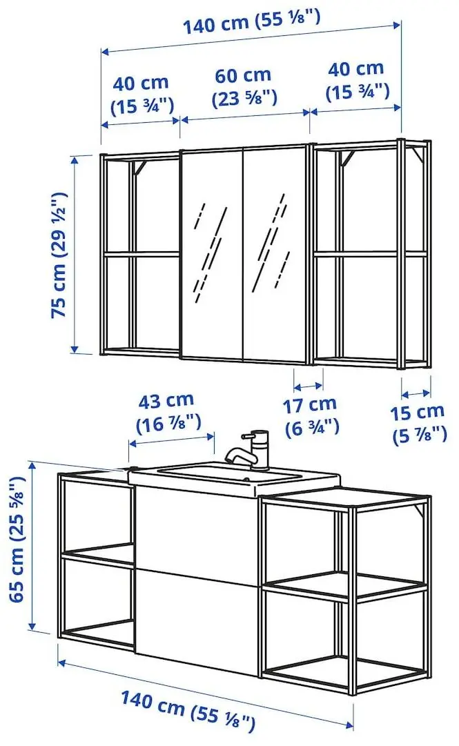 Set de mobila Ikea Enhet/Tvallen/Pilkan cu sertare/oglinda 40x43x65 (Antracit/Alb)