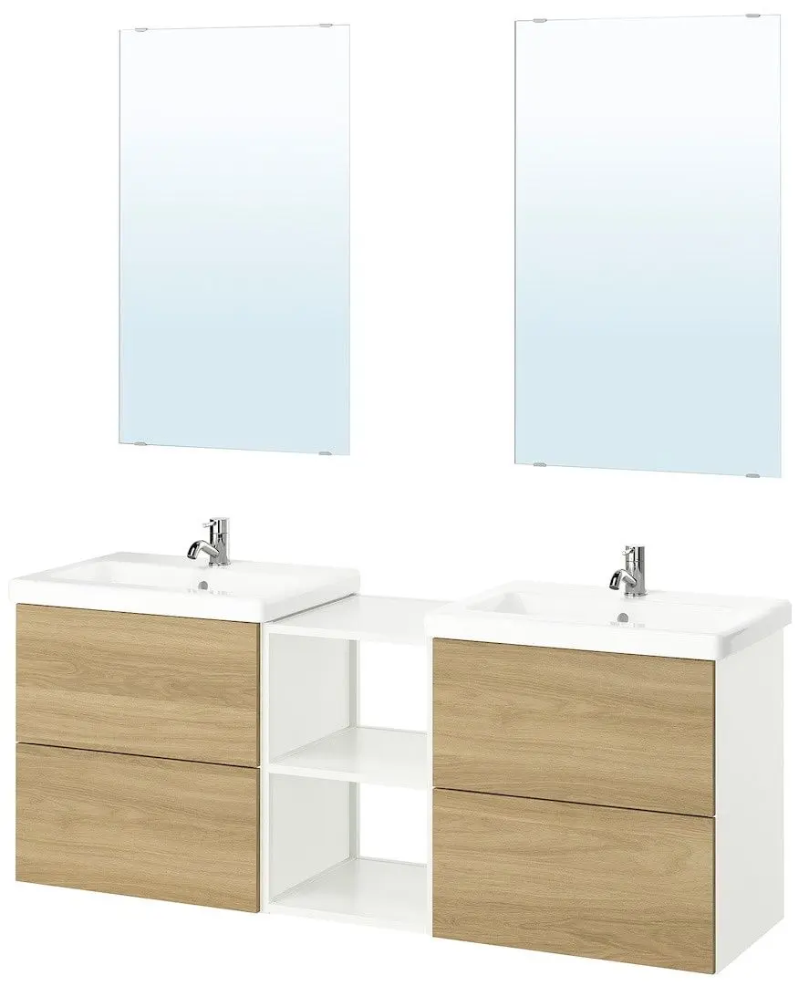 Комплект мебели Ikea Enhet/Tvallen/Pilkan с ящиками/зеркало 164x43x65 (Белый/Под Дуб)