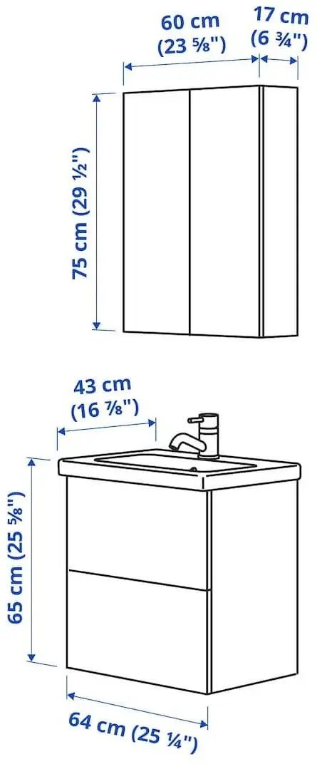 Комплект мебели Ikea Enhet/Tvallen/Pilkan с ящиками/зеркало 64x43x65 (Белый/Под Дуб)