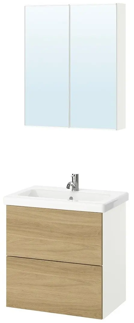 Комплект мебели Ikea Enhet/Tvallen/Pilkan с ящиками/зеркало 64x43x65 (Белый/Под Дуб)