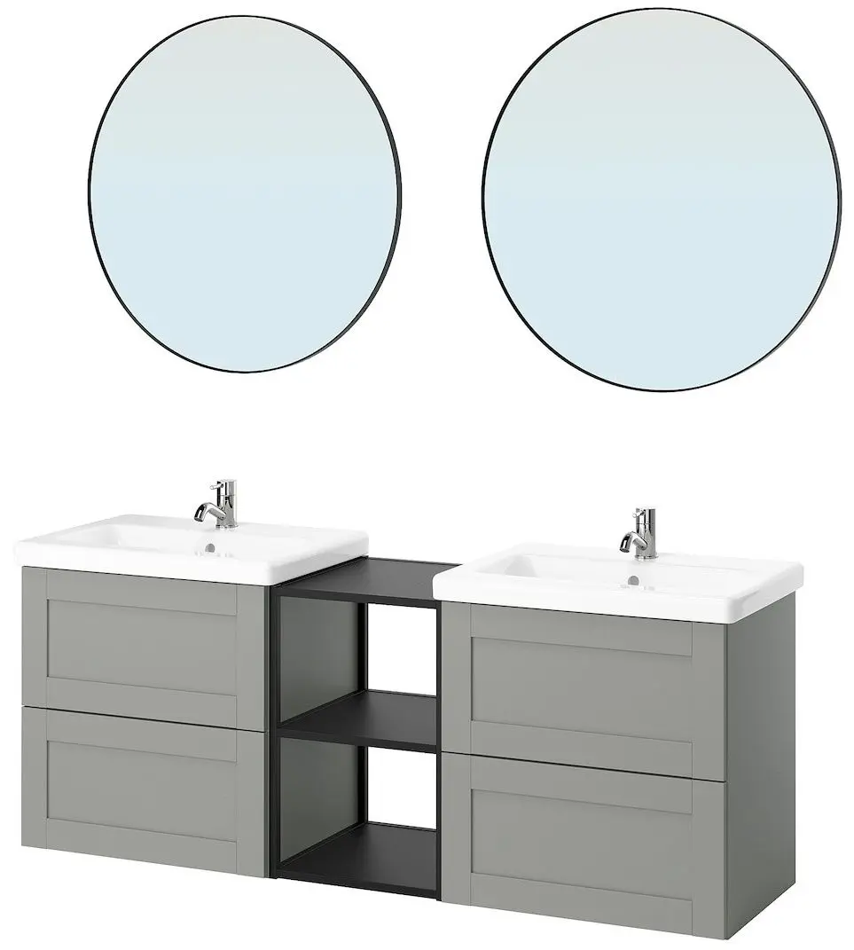 Set de mobila Ikea Enhet/Tvallen/Pilkan cu sertare/oglinda/cadru 164x43x54 (Antracit/Gri) - 2