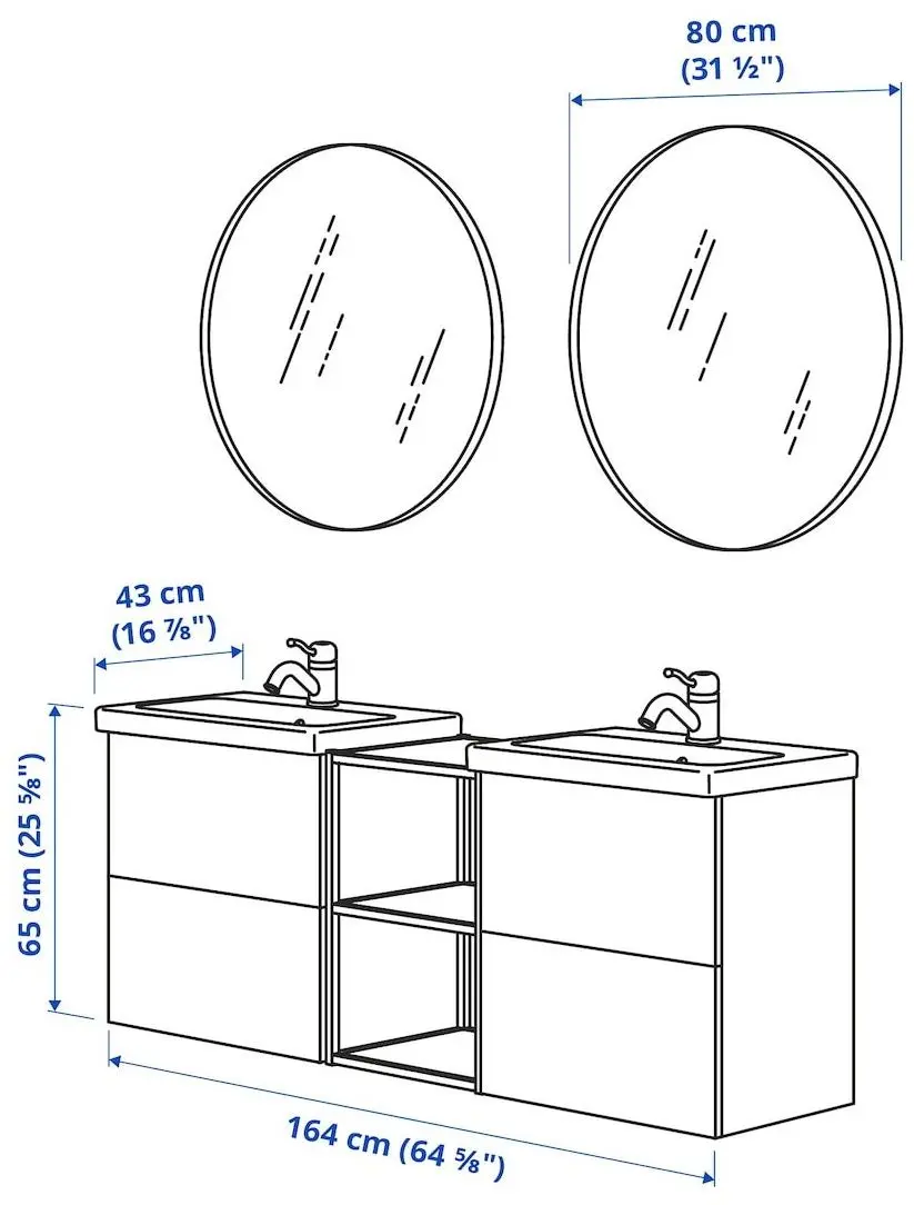 Set de mobila Ikea Enhet/Tvallen/Pilkan cu sertare/oglinda/cadru 164x43x54 (Antracit/Gri) - 3