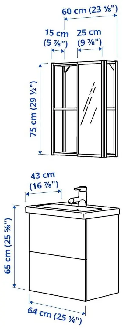 Set de mobila Ikea Enhet/Tvallen/Saljen cu sertare/oglinda 64x43x65 (Antracit/Alb)