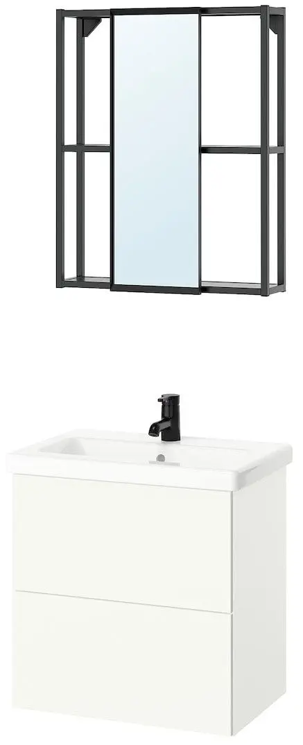 Set de mobila Ikea Enhet/Tvallen/Saljen cu sertare/oglinda 64x43x65 (Antracit/Alb)