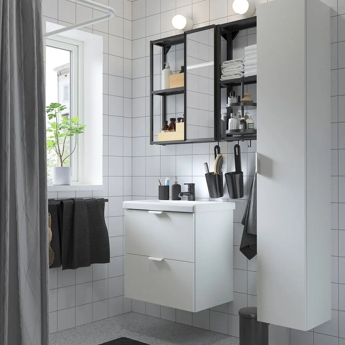 Set de mobila Ikea Enhet/Tvallen/Saljen cu sertare/usa 64x43x65 (Antracit/Alb)