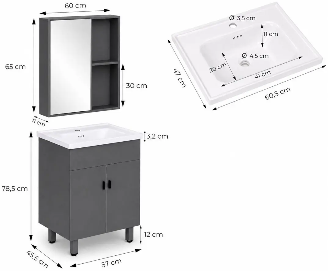 Комплект мебели для ванной ModernHome TKJ-BC-P007-4 (Grey) - 6