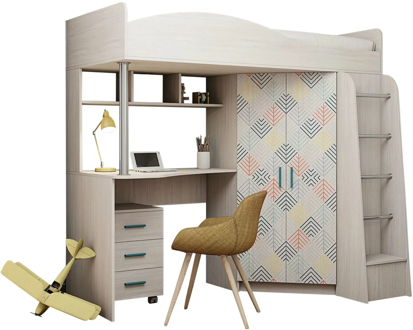 Детская Астрид-Мебель Каприз 1 (Ясень Aнкор Белый/Ёлочки)