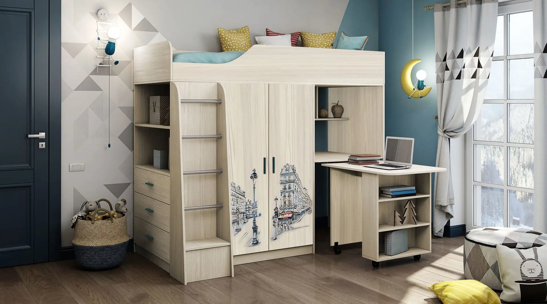 Детская Астрид-Мебель Каприз 9 (Сосна Нордик/Париж) - 3