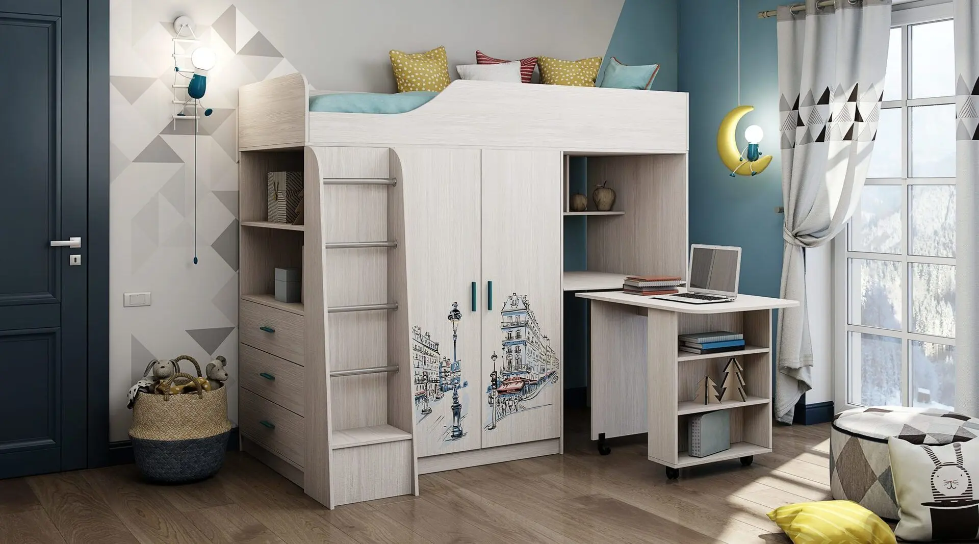 Детская Астрид-Мебель Каприз 9 (Ясень Анкор Белый/Париж) - 3