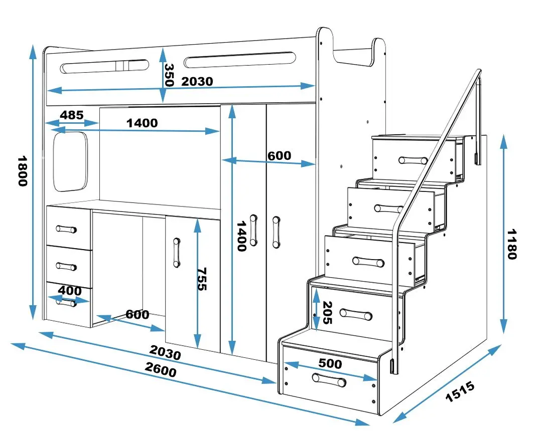 Mobila pentru copii BMS Group Max 4 cu saltea 80x200 (Blue/White)