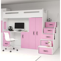 Mobila pentru copii BMS Group Max 4 cu saltea 80x200 (Pink/White)
