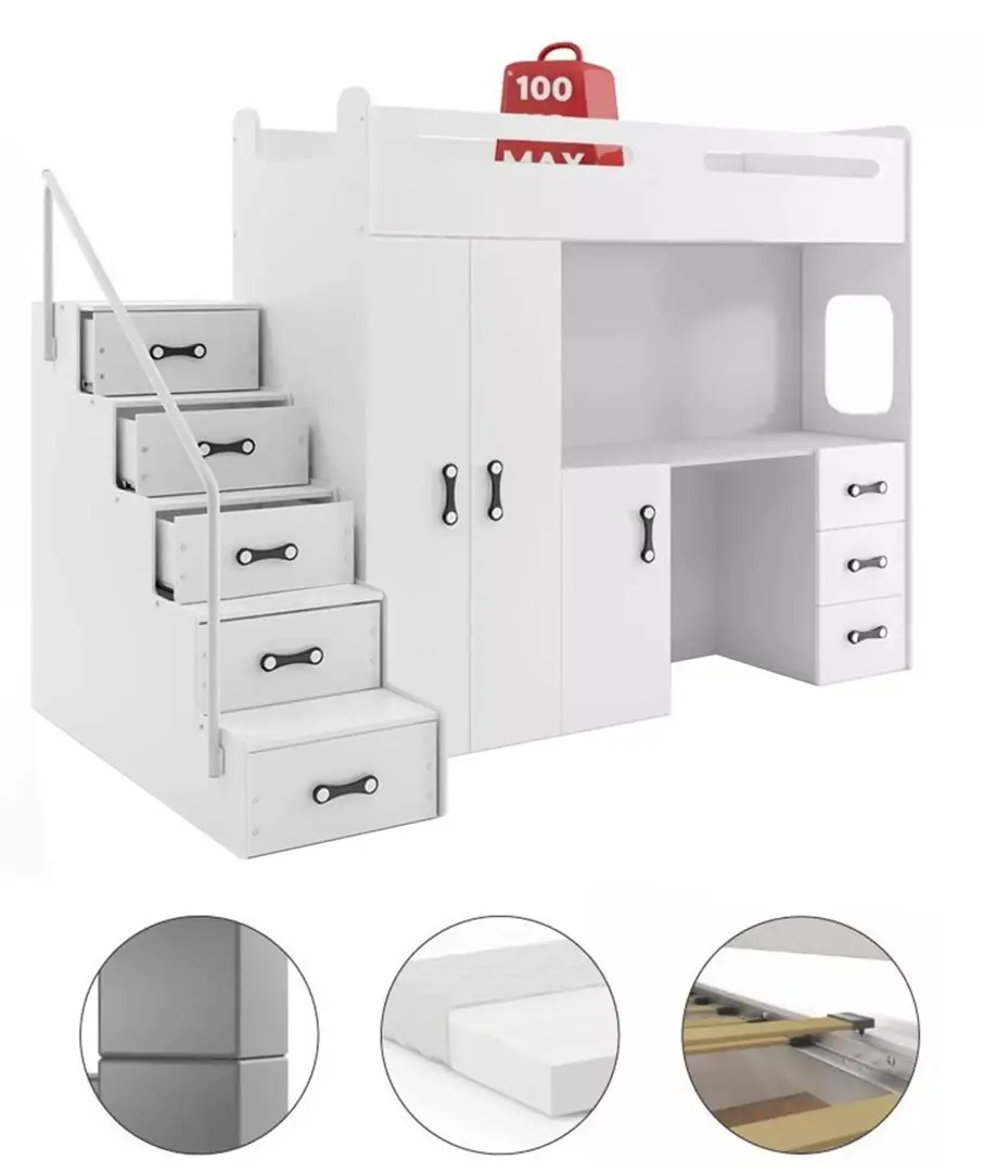 Mobila pentru copii BMS Group Max 4 cu saltea 80x200 (White)