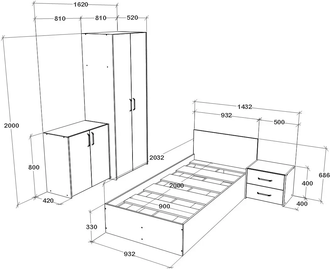 Mobila pentru copii Haaus Malmo V19 90x200 (White Oak/Anthracite)