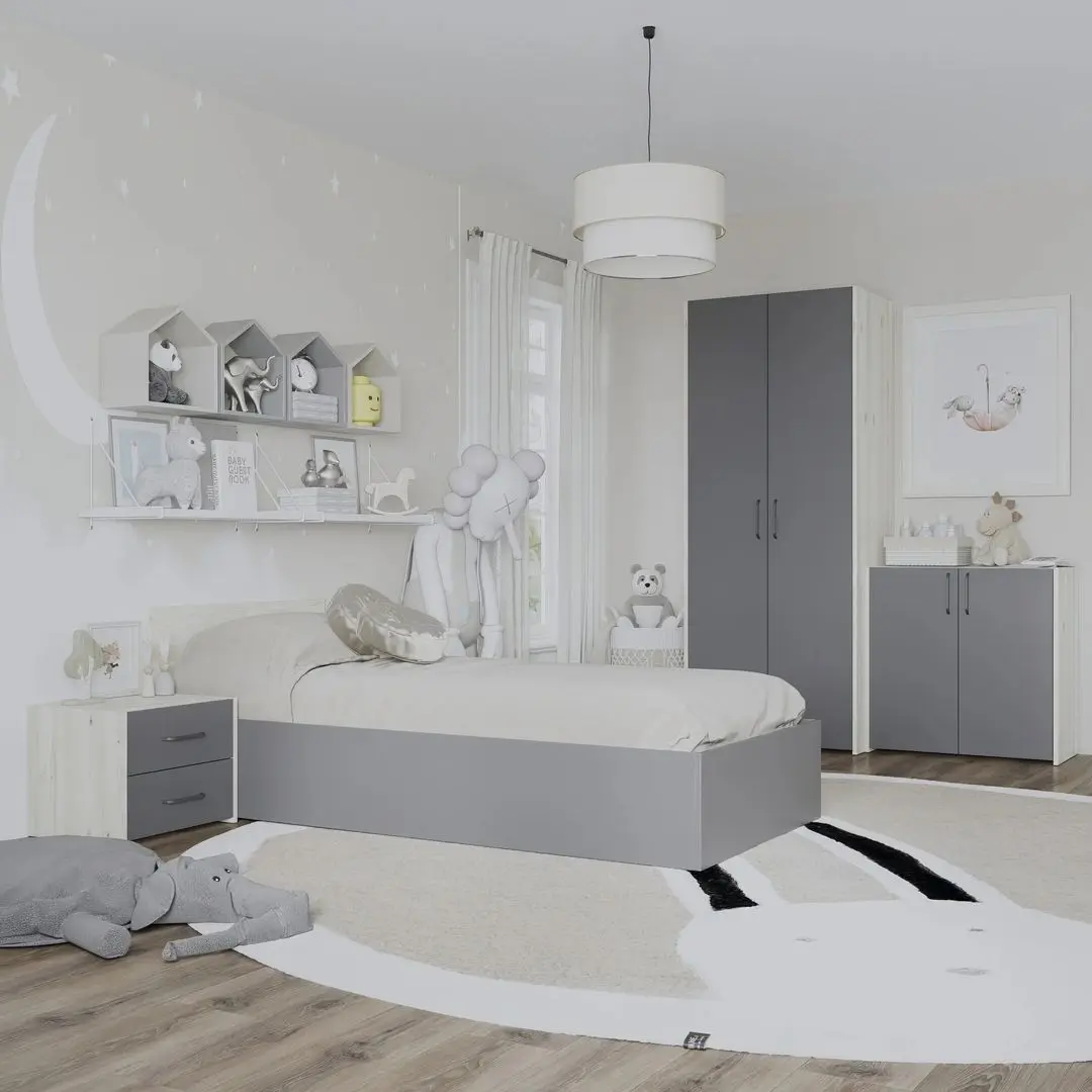 Mobila pentru copii Haaus Malmo V19 90x200 (White Oak/Anthracite)