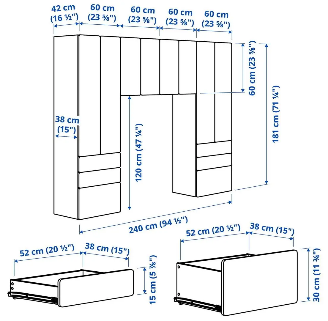 Set mobila copii Ikea Smastad/Platsa 240x42x181 (Alb/Albastru)