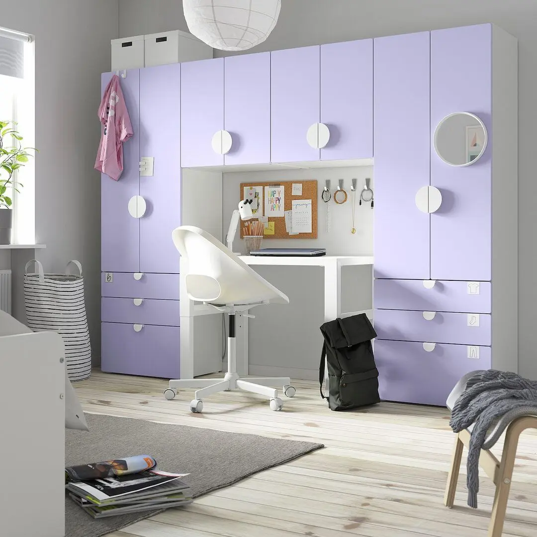 Dulap suspendat Ikea Smastad/Platsa 240x42x181 (Alb/Lila Deschis)