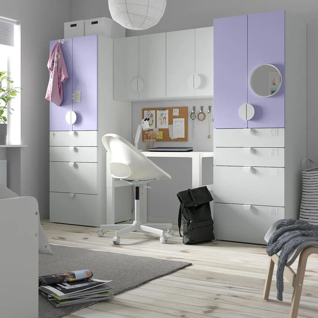 Set mobila copii Ikea Smastad/Platsa 240x57x181 (Alb/Lila Deschis)