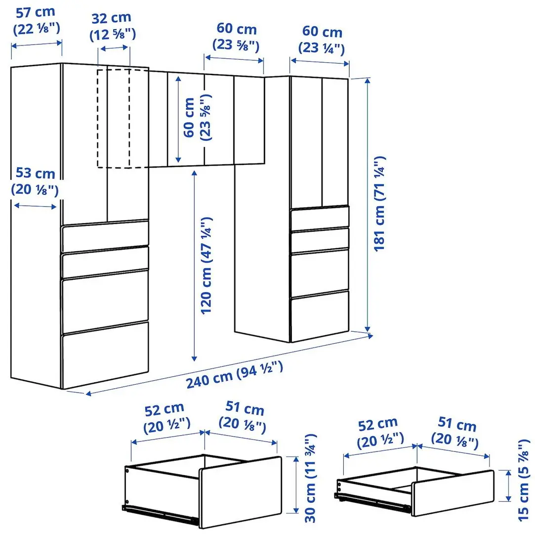 Dulap suspendat Ikea Smastad/Platsa 240x57x181 (Alb/Verde Deschis)