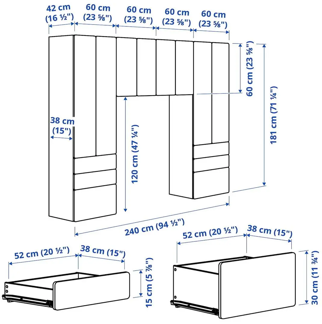 Set mobila copii Ikea Smastad/Platsa usi/sertare 240x42x181 (Alb/Lila Deschis)
