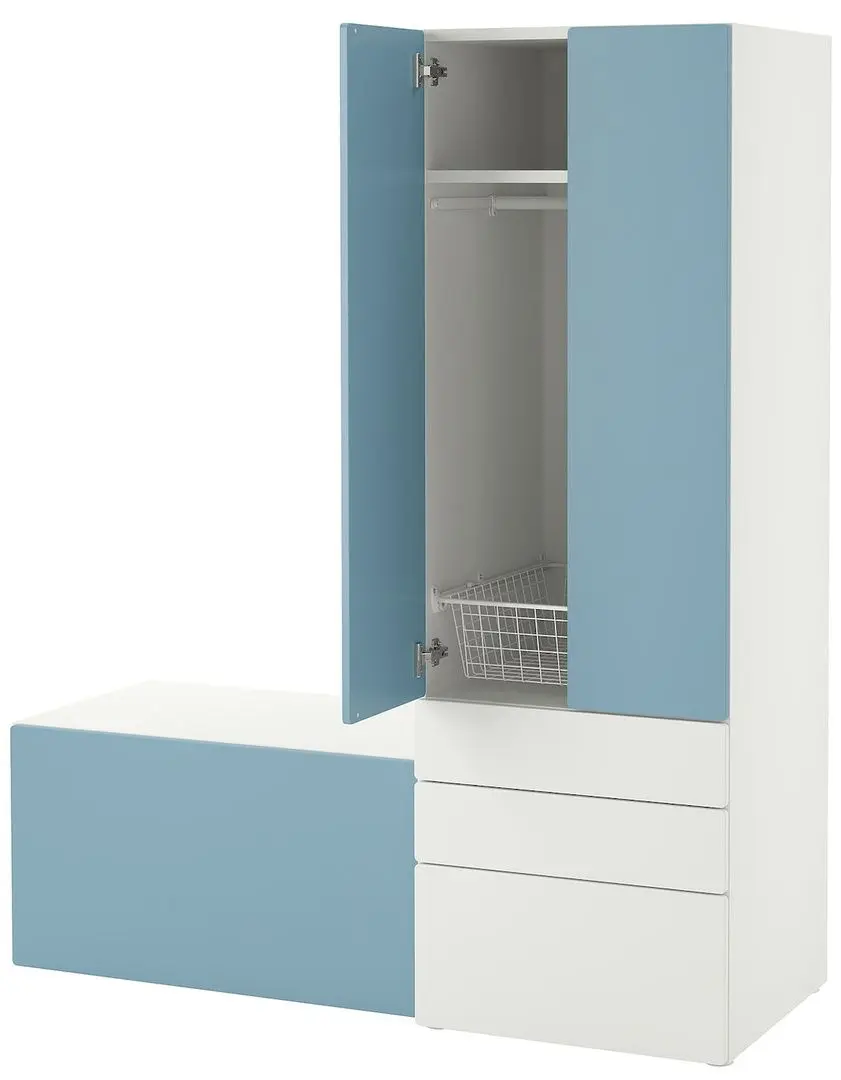 Набор детской мебели Ikea Smastad/Platsa с банкеткой 150x57x181 (Белый/Голубой)