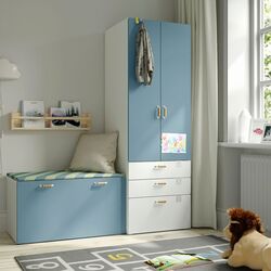 Набор детской мебели Ikea Smastad/Platsa с банкеткой 150x57x181 (Белый/Голубой)
