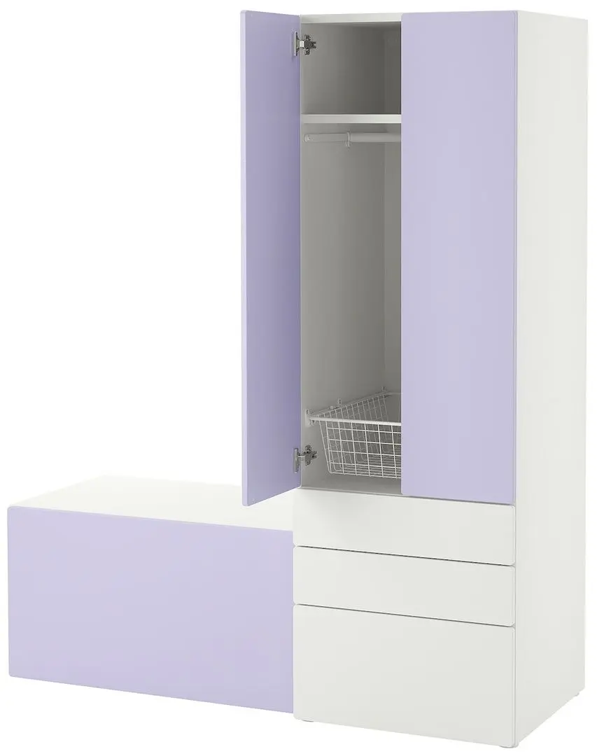 Набор детской мебели Ikea Smastad/Platsa с банкеткой 150x57x181 (Белый/Светло-сиреневый)