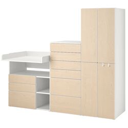 Набор детской мебели Ikea Smastad/Platsa с пеленальным столиком 210x79x181 (Белый/Береза)
