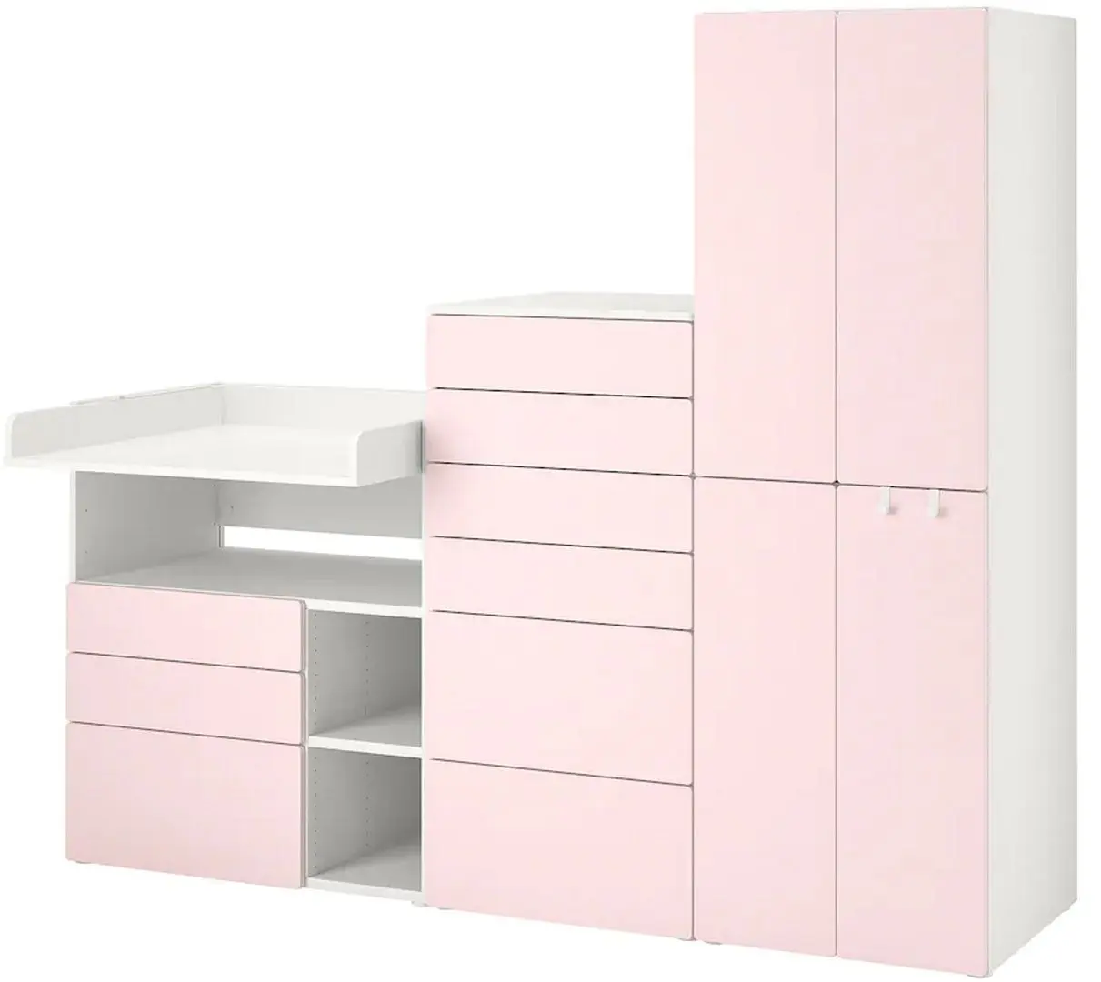 Набор детской мебели Ikea Smastad/Platsa с пеленальным столиком 210x79x181 (Белый/Бледно-розовый)