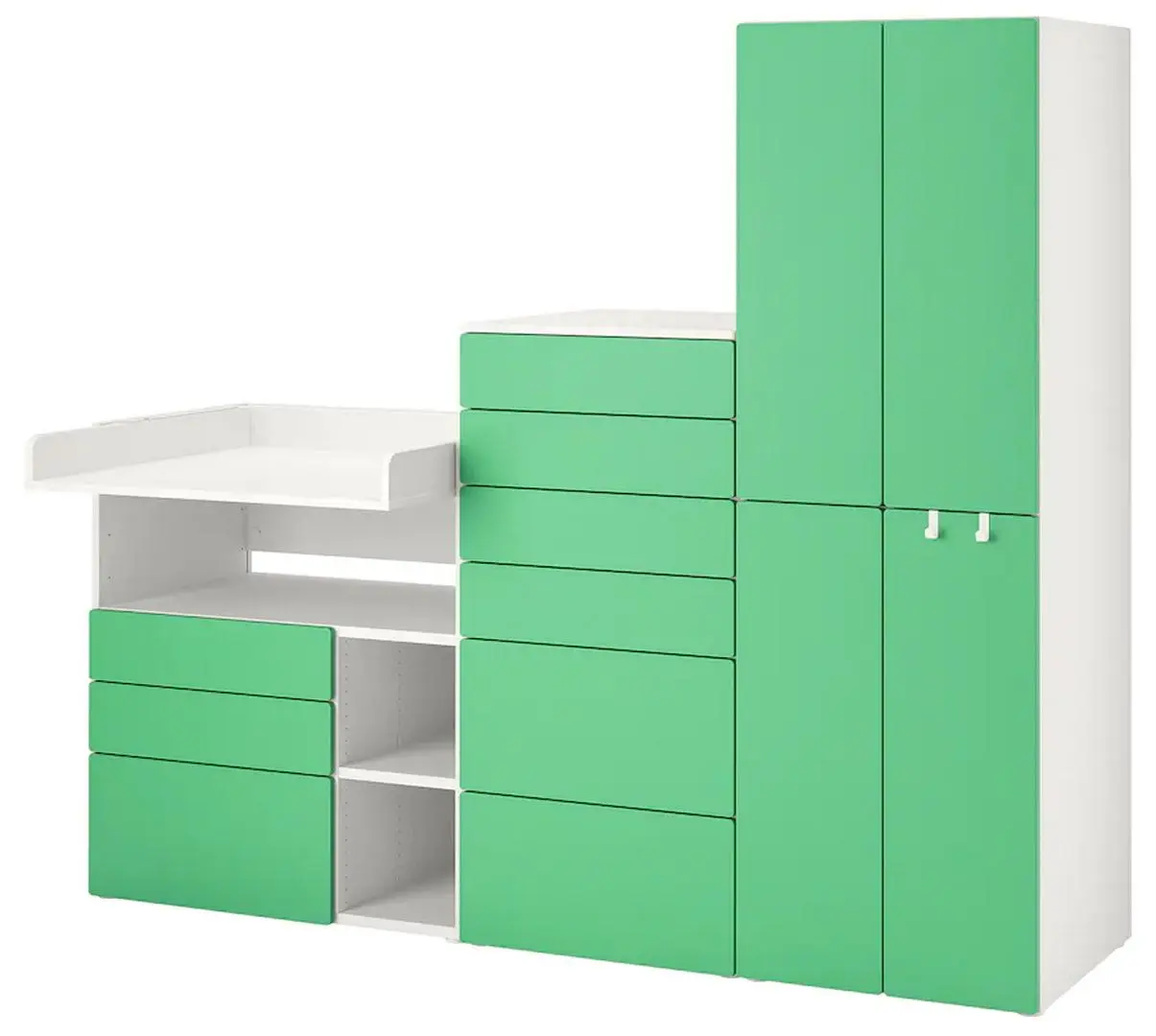 Набор детской мебели Ikea Smastad/Platsa с пеленальным столиком 210x79x181 (Белый/Зеленый)