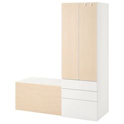 Set mobila copii Ikea Smastad/Platsa cu bancă 150x57x181 (Alb/Mesteacăn)