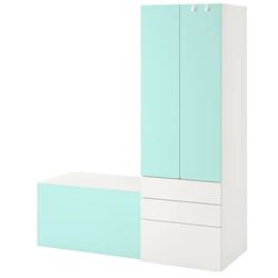 Набор детской мебели Ikea Smastad/Platsa со скамьей 150x57x181 (Белый/Бледно-бирюзовый)