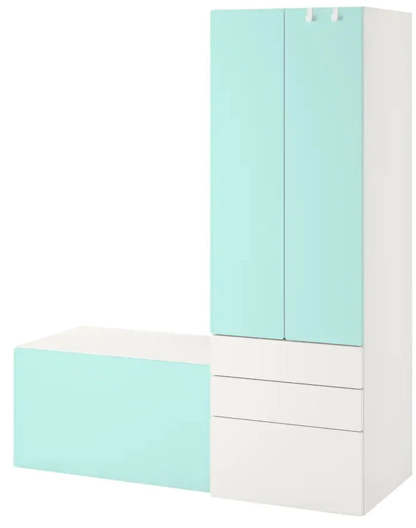 Набор детской мебели Ikea Smastad/Platsa со скамьей 150x57x181 (Белый/Бледно-бирюзовый)