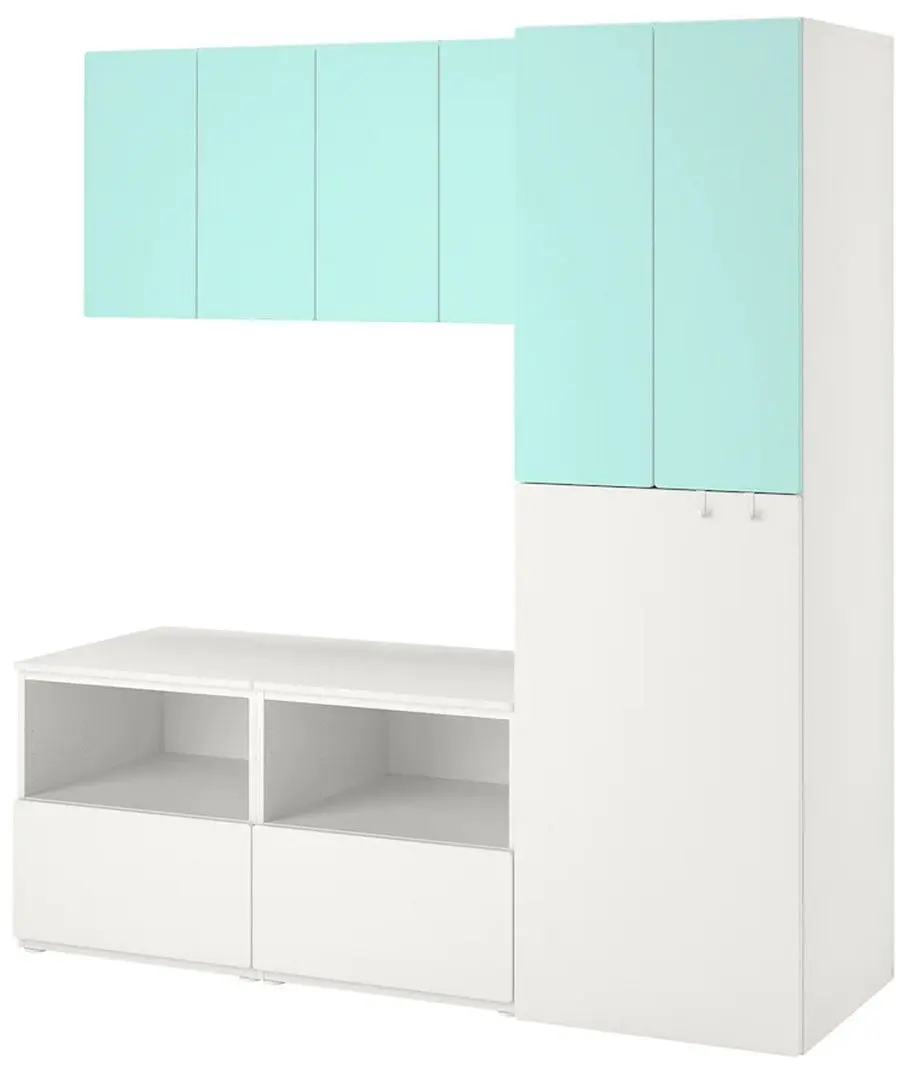 Набор детской мебели Ikea Smastad с выдвижным модулем 180x57x196 (Белый/Бледно-бирюзовый)