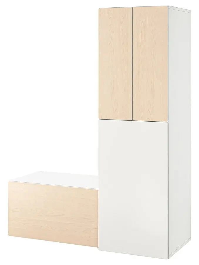 Dulap Ikea Smastad cu bancă depozitare 150x57x196 (Alb/Mesteacan)