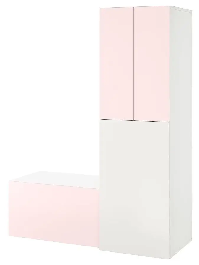 Шкаф Ikea Smastad с банкеткой для хранения 150x57x196 (Белый/Бледно-розовый)