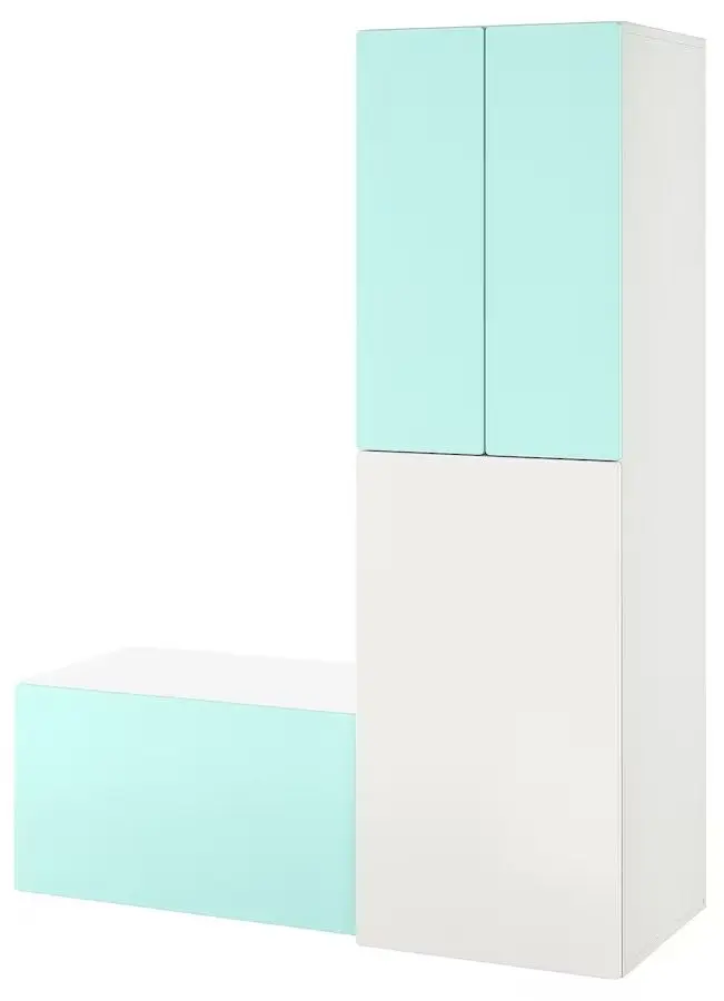 Dulap Ikea Smastad cu bancă depozitare 150x57x196 (Alb/Turcoaz Deschis)