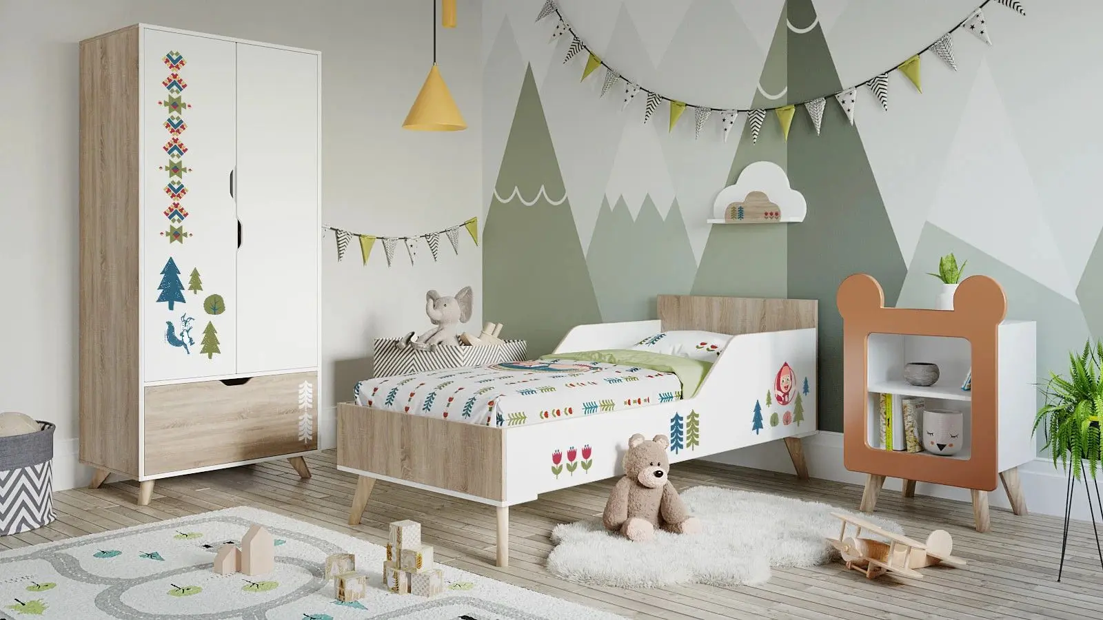 Mobila pentru copii Smart Masha i Medved Folk 1 (Sonoma Oak/White)