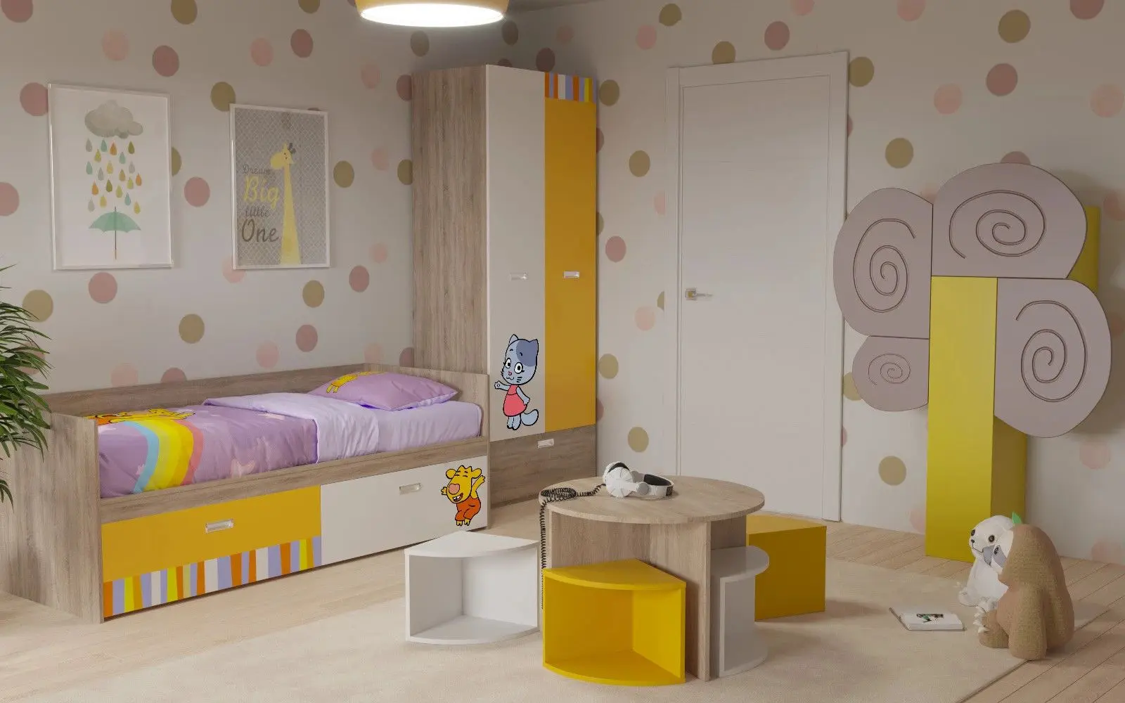 Детская Smart Юниор Оранжевая Корова 1 (Sonoma Oak/Yellow)