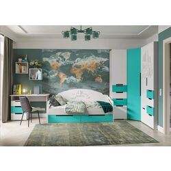 Детская Стендмебель Миа 2 (Дуб Анкор Светлый/Бирюза Металлик/Белый Металлик)