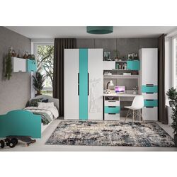 Детская Стендмебель Миа (Дуб Анкор Светлый/Бирюза Металлик/Белый Металлик)