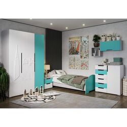 Детская Стендмебель Миа 3 (Дуб Анкор Светлый/Бирюза Металлик/Белый Металлик)