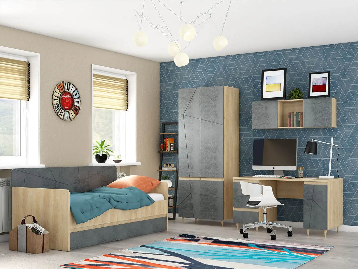 Детская Stolline Киото 1 (Дуб Небраска/Бетон Тёмный)