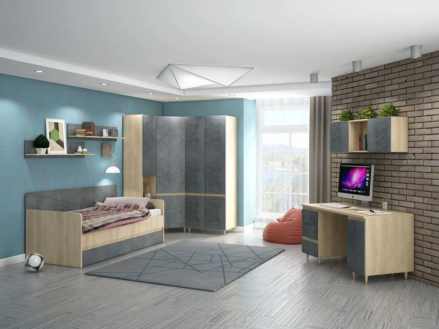 Mobila pentru copii Stolline Kioto 2 (Nebraska Oak/Dark Concrete)