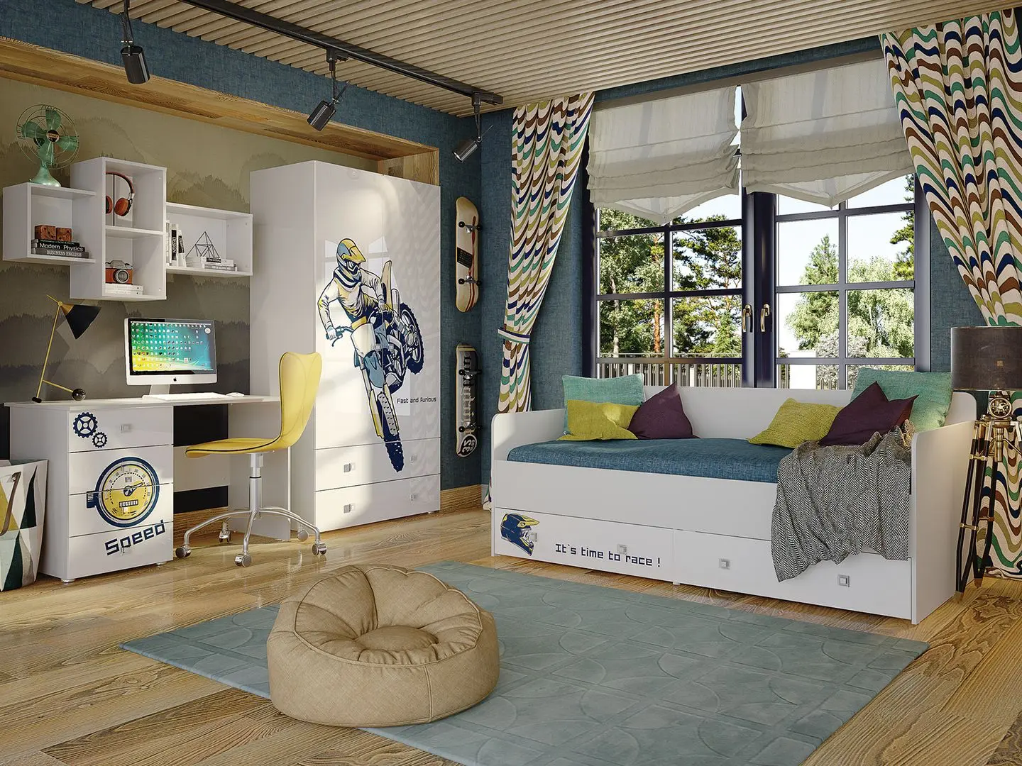 Детская Stolline Модерн Квадро 1 (Бело-Серый/Белый Глянец)