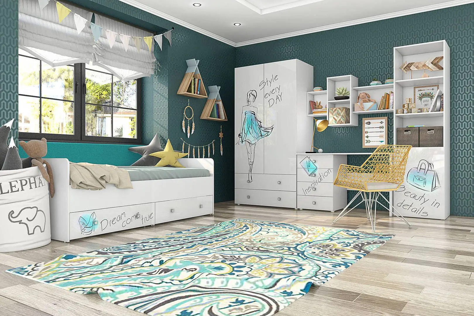 Детская Stolline Модерн Стиль 1 (Бело-Серый/Белый Глянец)